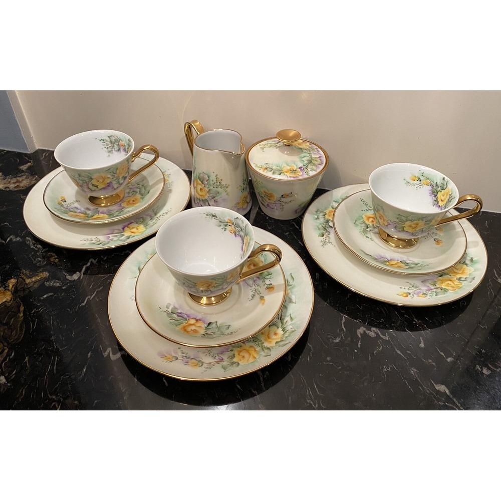 Vintage 1962 SCHONWALD Hand Painted Tea Set For 3 Signed By Artist